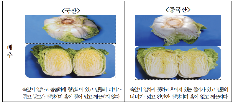 김장철 주요 농산물 원산지 식별 방법(자료=국립농산물품질관리원)