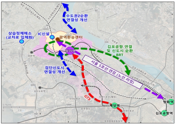 김포한강2 콤팩트시티 조성에 따라 5호선 연장 사업이 추진된다.(자료=국토부)