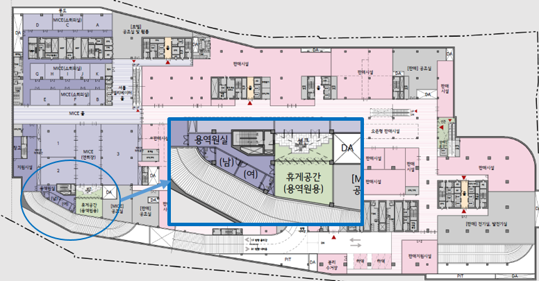 용산 지단구역 서울역 북부 특계 신축사업 용역원 휴게실 설계내용.